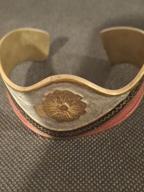 Two-Tone Floral Accent Cuff Bracelet - Pink and Gold